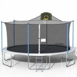 16FT Trampoline with 360-degree Safety Net, Ladder and Basketball Hook - Blue -Sports Shop 16FT TRAMPOLINE 455353 3