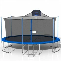 16FT Trampoline for Kids with 360-degree Safety Net, Ladder and Basketball Hook - Blue -Sports Shop 16FT TRAMPOLINE BLUE 455350 2