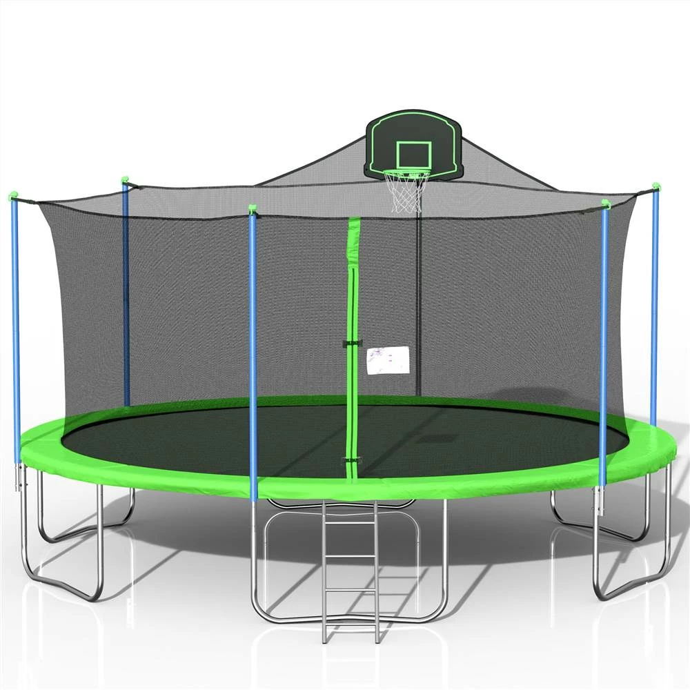 16FT Trampoline with 360-degree Safety Net - Green 5 16FT Trampoline with 360-degree Safety Net - Green - Image 3
