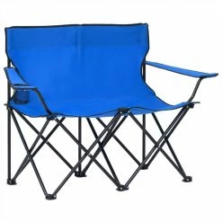 2-Seater Foldable Camping Chair Steel and Fabric Blue