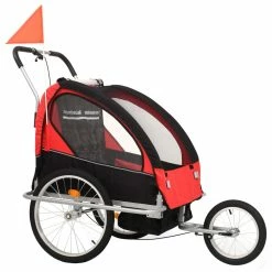 2-in-1 Kids' Bicycle Trailer & Stroller Black and Red -Sports Shop 2 in 1 Kids Bicycle Trailer Stroller Black and Red 428539 2