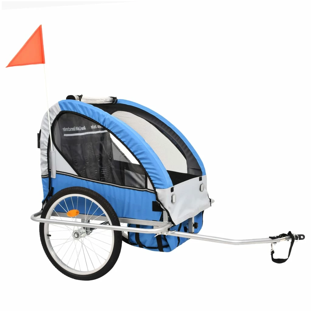 2-in-1 Kids' Bicycle Trailer & Stroller Dark Blue and Grey 4 2-in-1 Kids' Bicycle Trailer & Stroller Dark Blue and Grey - Image 2