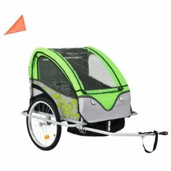 2-in-1 Kids' Bicycle Trailer & Stroller Green and Grey