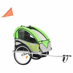 2-in-1 Kids' Bicycle Trailer & Stroller Green and Grey -Sports Shop 2 in 1 Kids Bicycle Trailer Stroller Green and Grey 432548 2