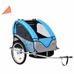 2-in-1 Kids' Bicycle Trailer & Stroller Light Blue and Grey