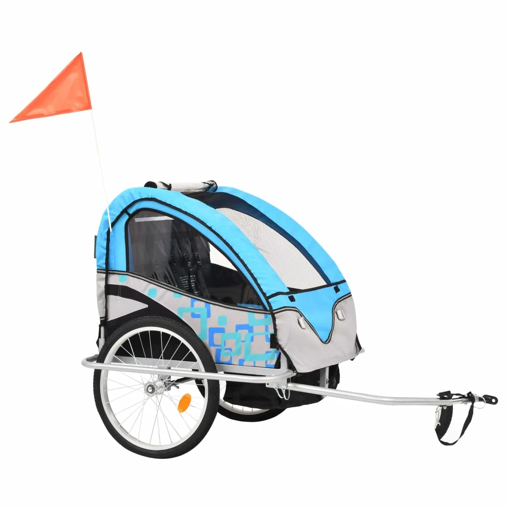 2-in-1 Kids' Bicycle Trailer & Stroller Light Blue and Grey 4 2-in-1 Kids' Bicycle Trailer & Stroller Light Blue and Grey - Image 2