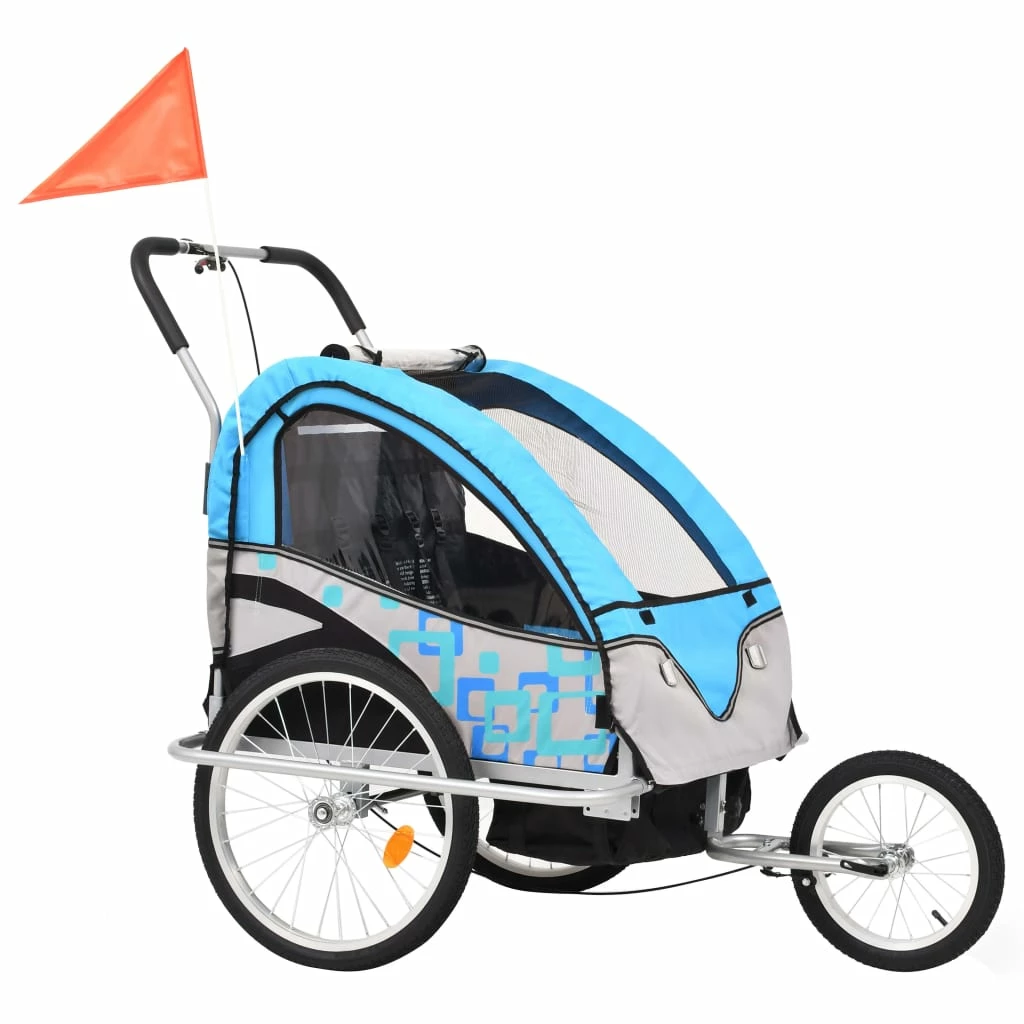 2-in-1 Kids' Bicycle Trailer & Stroller Light Blue and Grey 5 2-in-1 Kids' Bicycle Trailer & Stroller Light Blue and Grey - Image 3