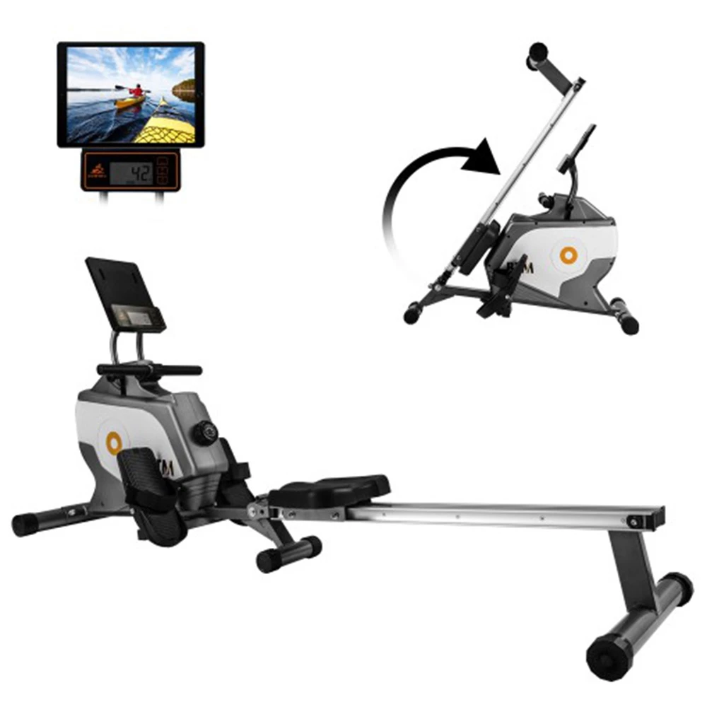 Folding Rowing Machine LCD Display Tablet Shelf 8 Levels Resistance Smooth belt drive Max Load 120kg Cardio Workout Indoor Exercise Training Fitness - Grey 4 Folding Rowing Machine LCD Display Tablet Shelf 8 Levels Resistance Smooth belt drive Max Load 120kg Cardio Workout Indoor Exercise Training Fitness - Grey - Image 2
