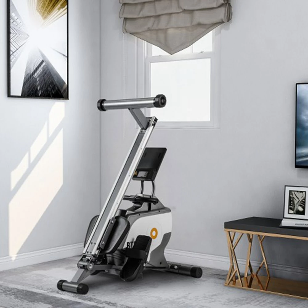 Folding Rowing Machine LCD Display Tablet Shelf 8 Levels Resistance Smooth belt drive Max Load 120kg Cardio Workout Indoor Exercise Training Fitness - Grey 5 Folding Rowing Machine LCD Display Tablet Shelf 8 Levels Resistance Smooth belt drive Max Load 120kg Cardio Workout Indoor Exercise Training Fitness - Grey - Image 3