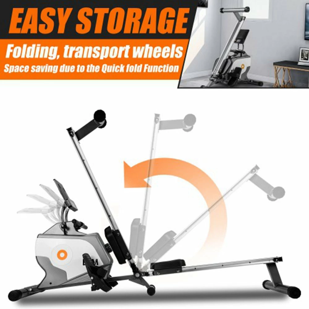 Folding Rowing Machine LCD Display Tablet Shelf 8 Levels Resistance Smooth belt drive Max Load 120kg Cardio Workout Indoor Exercise Training Fitness - Grey 6 Folding Rowing Machine LCD Display Tablet Shelf 8 Levels Resistance Smooth belt drive Max Load 120kg Cardio Workout Indoor Exercise Training Fitness - Grey - Image 4