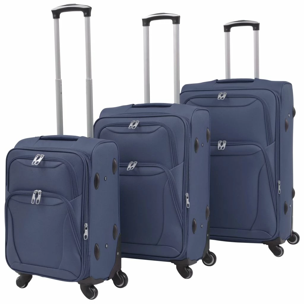 3 Piece Soft Case Trolley Set Navy Blue 3 3 Piece Soft Case Trolley Set Navy Blue