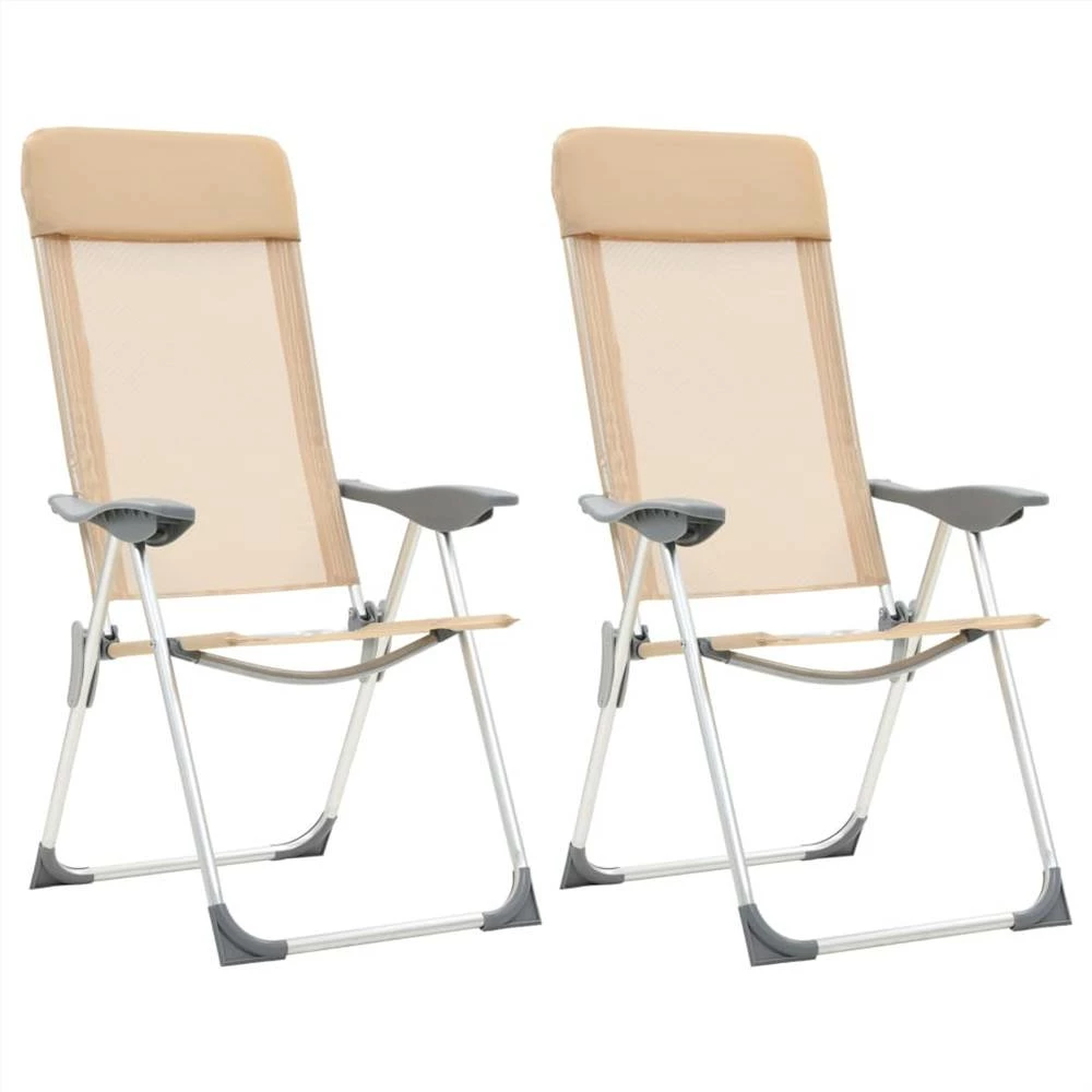 44306 Folding Camping Chairs 2 pcs Cream Aluminium 3 44306 Folding Camping Chairs 2 pcs Cream Aluminium