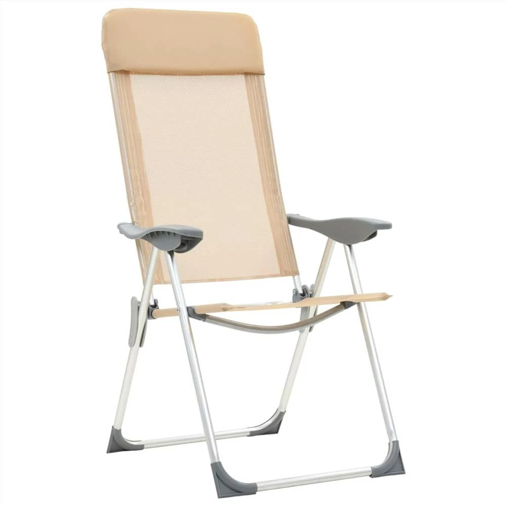 44306 Folding Camping Chairs 2 pcs Cream Aluminium 5 44306 Folding Camping Chairs 2 pcs Cream Aluminium - Image 3