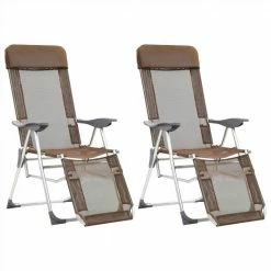 44318 Folding Camping Chairs 2 pcs with Footrest Taupe Aluminium