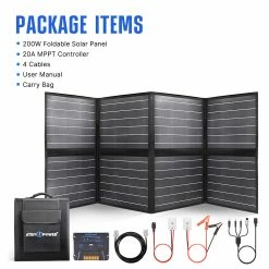 ATEM POWER 200W Portable Monocrystalline Solar Panel with 20A MPPT Charger Controller for Outdoor RV Boat Camping -Sports Shop ATEM POWER 200W Portable Monocrystalline Solar Panel 499030 5