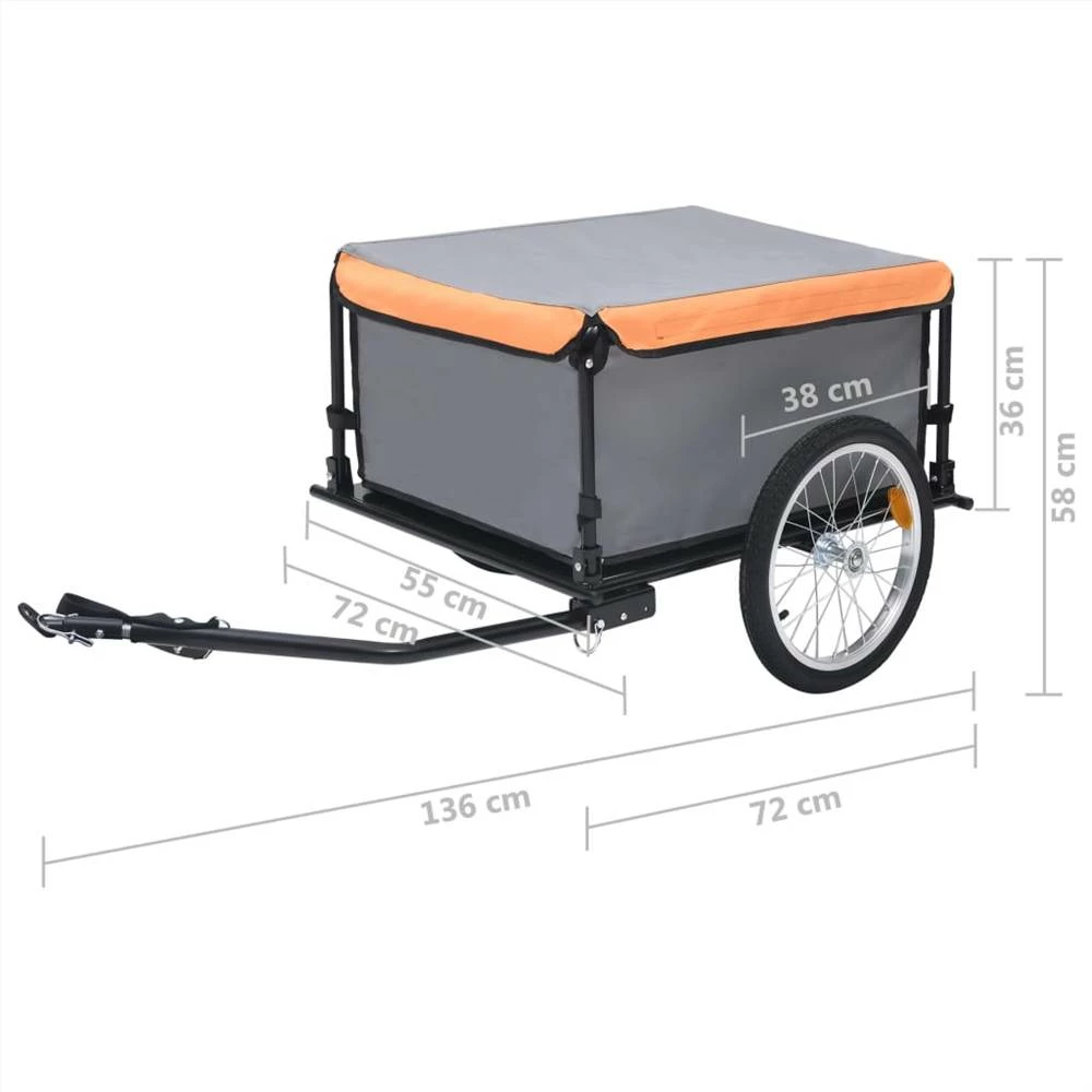 Bike Cargo Trailer Grey and Orange 65 kg 8 Bike Cargo Trailer Grey and Orange 65 kg - Image 6