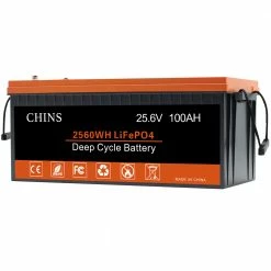 CHINS LiFePO4 Battery 24V 100Ah Lithium Battery - Built-in 100A BMS, 2000+ Cycles, Perfect for RV, Home Storage and Off-Grid