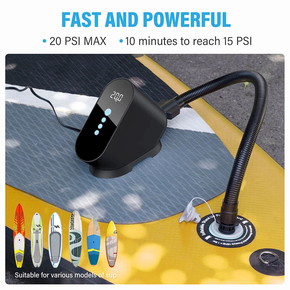 CYCPLUS D10 20PSI SUP Pump Inflatable Air Pump 12V Electronic Air Inflator For Outdoor Paddle Board Kayak Boat Accessory - Black 4 CYCPLUS D10 20PSI SUP Pump Inflatable Air Pump 12V Electronic Air Inflator For Outdoor Paddle Board Kayak Boat Accessory - Black - Image 2