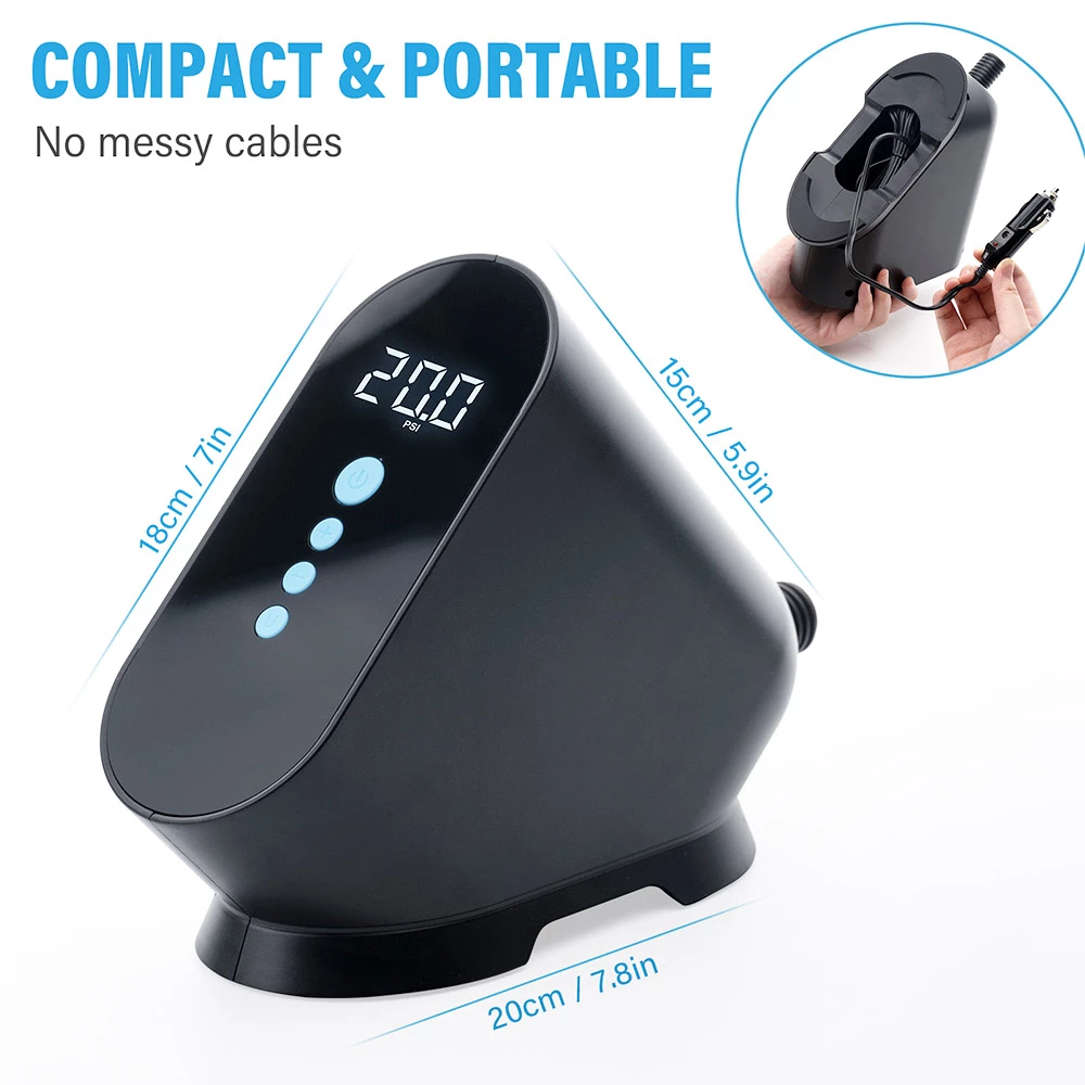 CYCPLUS D10 20PSI SUP Pump Inflatable Air Pump 12V Electronic Air Inflator For Outdoor Paddle Board Kayak Boat Accessory - Black 8 CYCPLUS D10 20PSI SUP Pump Inflatable Air Pump 12V Electronic Air Inflator For Outdoor Paddle Board Kayak Boat Accessory - Black - Image 6