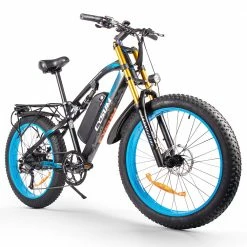 CYSUM M900 Fat Tire Electric Bike 48V 1000W Brushless Gear Motor 17Ah Removable Battery for 50-70 Range - Black-Blue -Sports Shop CYSUM M900 Fat Tire Electric Bike 48V 1000W Motor Black Blue 498569 2