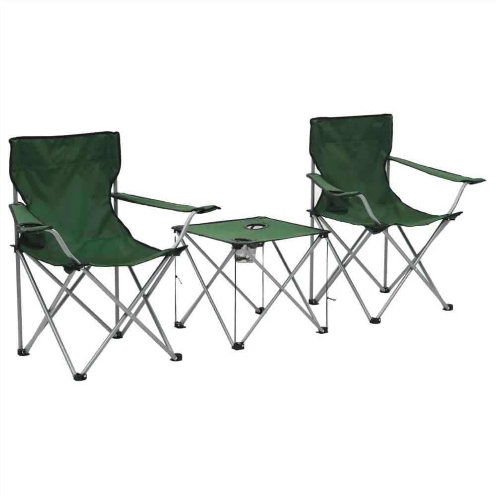 Camping Table and Chair Set 3 Pieces Green 3 Camping Table and Chair Set 3 Pieces Green