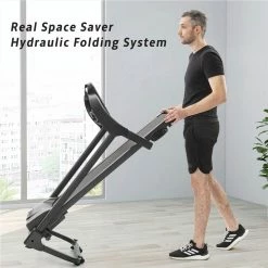 Compact Easy Folding Treadmill Motorized Running Jogging Machine Hydraulic Folding System 0-7.5 MPH Speed Adjuster 1.5HP Motor Quality 4-Layer Running Belt Large LCD Display -Black 12 Compact Easy Folding Treadmill Motorized Running Jogging Machine Hydraulic Folding System 0-7.5 MPH Speed Adjuster 1.5HP Motor Quality 4-Layer Running Belt Large LCD Display -Black -Sports Shop Compact Easy Folding Treadmill Motorized Running Jogging Machine with Audio Speakers and Incline Adjuster 455286 4