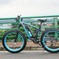 Cyrusher XF800 Electric Bike Full Suspension 26'' x 4'' Fat Tires 750W Motor 13Ah Removable Battery 28mph Top Speed - Blue -Sports Shop Cyrusher XF800 Electric Bike Full Suspension Blue 499280 5