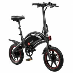 DYU D3F with Pedal Folding Moped Electric Bike 14 Inch Inflatable Rubber Tires 240W Motor 10Ah Battery Max Speed 25km/h Up To 45km Range Dual Disc Brakes Adjustable Height - Black -Sports Shop DYU D3F Folding Moped Electric Bike 14 Inch Black 425969 2