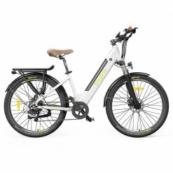 ELEGLIDE T1 STEP-THRU Electric Trekking Bike Trekking E-Bike 27.5 Inch CST Tires 36V 12.5AH Battery 250W Brushless Motor Shimano 7 Gears Max Speed 25Km/h Max Range 100KM Max Load 120KG IPX4 Waterproof Dual Disk Brake - White