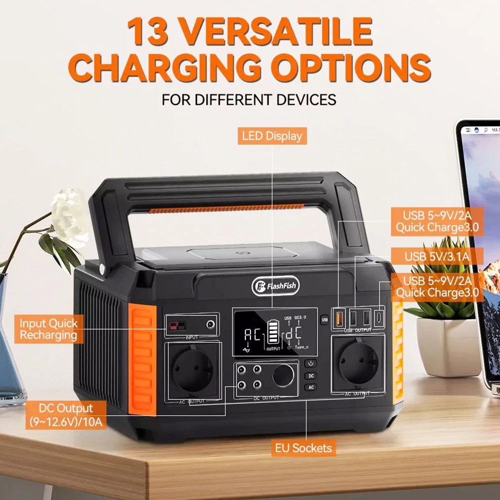FlashFish P60 560W Portable Power Station, 520Wh/140400mAh Solar Generator, 220V Pure Sine Wave AC Outlets, 11 Outputs, LCD Display 4 FlashFish P60 560W Portable Power Station, 520Wh/140400mAh Solar Generator, 220V Pure Sine Wave AC Outlets, 11 Outputs, LCD Display - Image 2