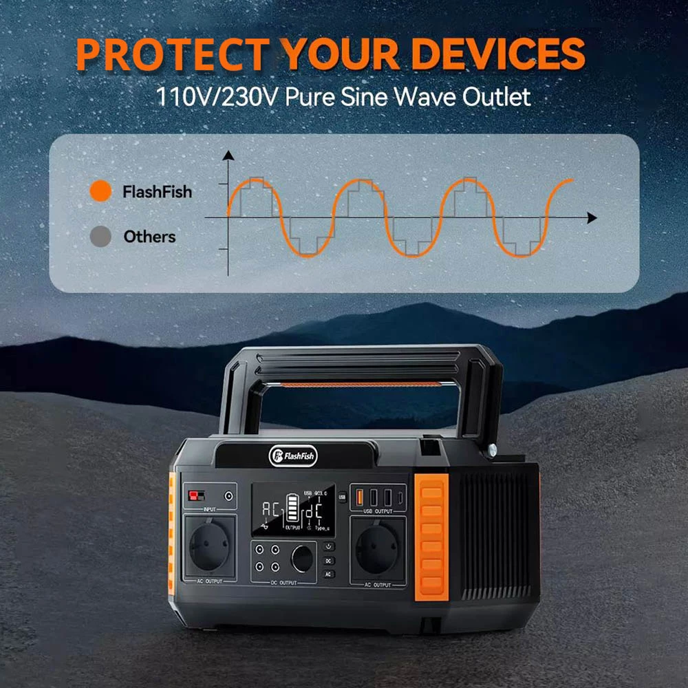 FlashFish P60 560W Portable Power Station, 520Wh/140400mAh Solar Generator, 220V Pure Sine Wave AC Outlets, 11 Outputs, LCD Display 7 FlashFish P60 560W Portable Power Station, 520Wh/140400mAh Solar Generator, 220V Pure Sine Wave AC Outlets, 11 Outputs, LCD Display - Image 5