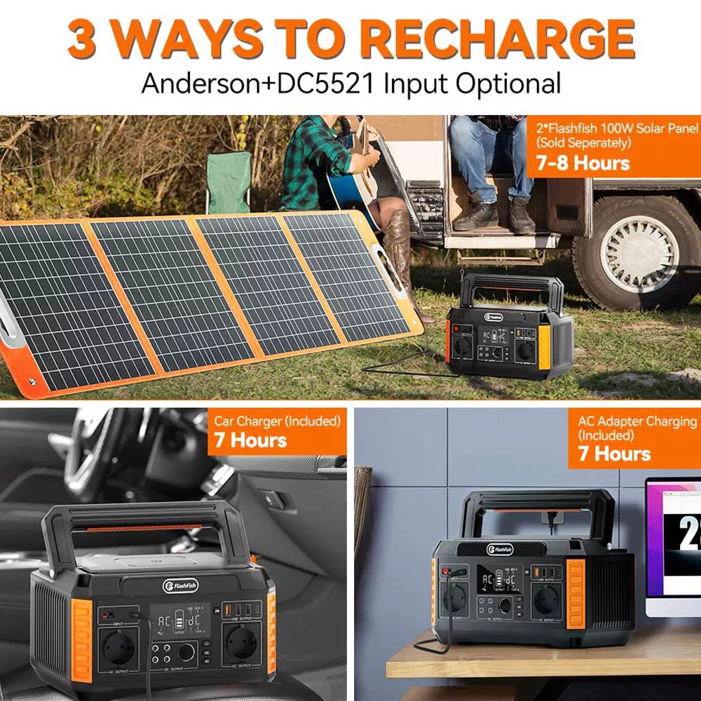FlashFish P60 560W Portable Power Station, 520Wh/140400mAh Solar Generator, 220V Pure Sine Wave AC Outlets, 11 Outputs, LCD Display 8 FlashFish P60 560W Portable Power Station, 520Wh/140400mAh Solar Generator, 220V Pure Sine Wave AC Outlets, 11 Outputs, LCD Display - Image 6