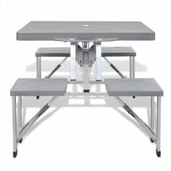 Foldable Camping Table Set with 4 Stools Aluminium Extra Light Grey 9 Foldable Camping Table Set with 4 Stools Aluminium Extra Light Grey -Sports Shop Foldable Camping Table Set with 4 Stools Aluminium Extra Light Grey 489289 2