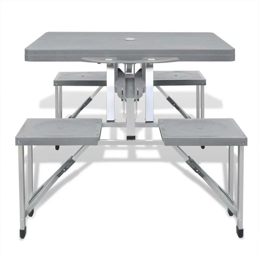 Foldable Camping Table Set with 4 Stools Aluminium Extra Light Grey 5 Foldable Camping Table Set with 4 Stools Aluminium Extra Light Grey - Image 3