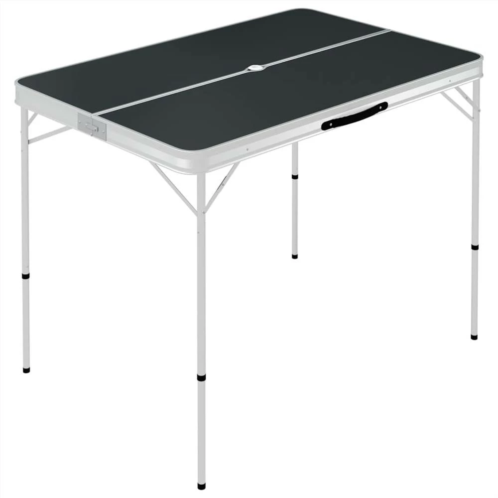 Folding Camping Table with 2 Benches Aluminium Grey 4 Folding Camping Table with 2 Benches Aluminium Grey - Image 2