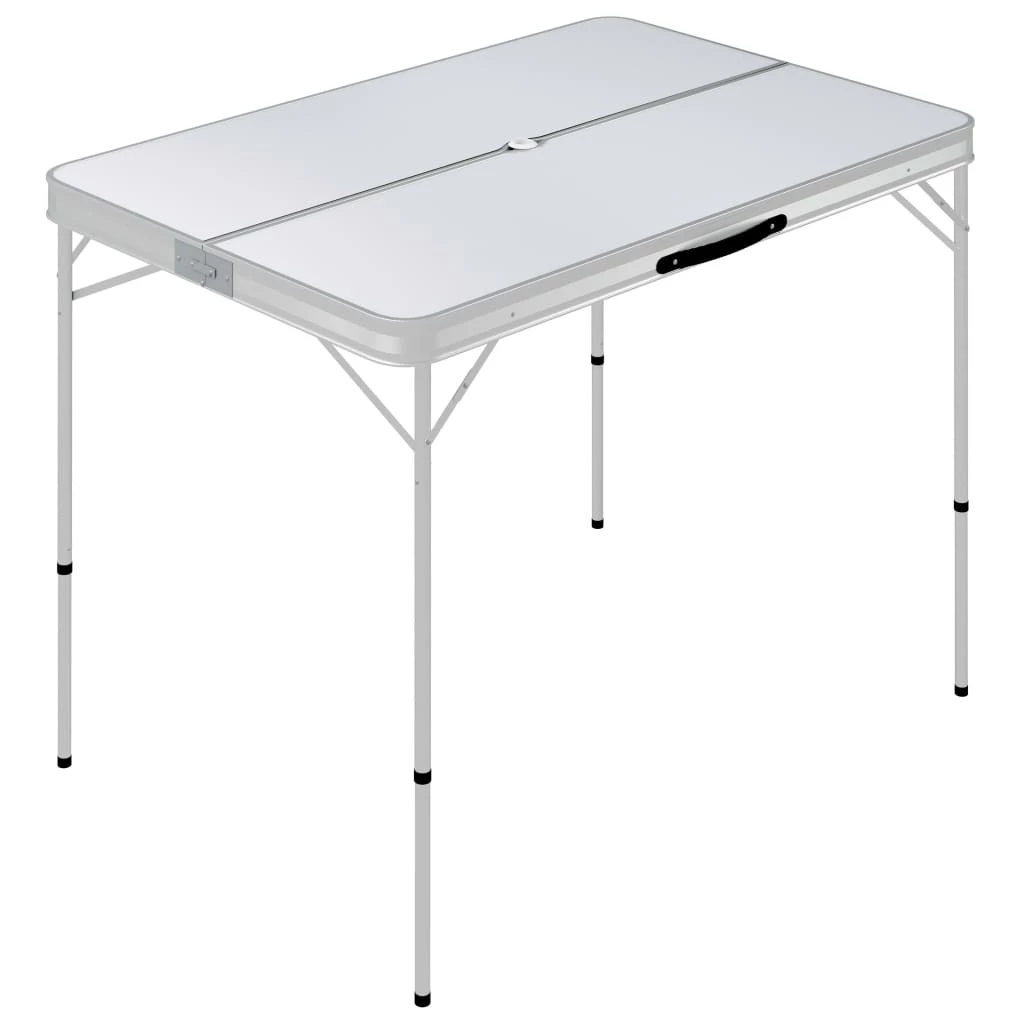 Folding Camping Table with 2 Benches Aluminium White 4 Folding Camping Table with 2 Benches Aluminium White - Image 2