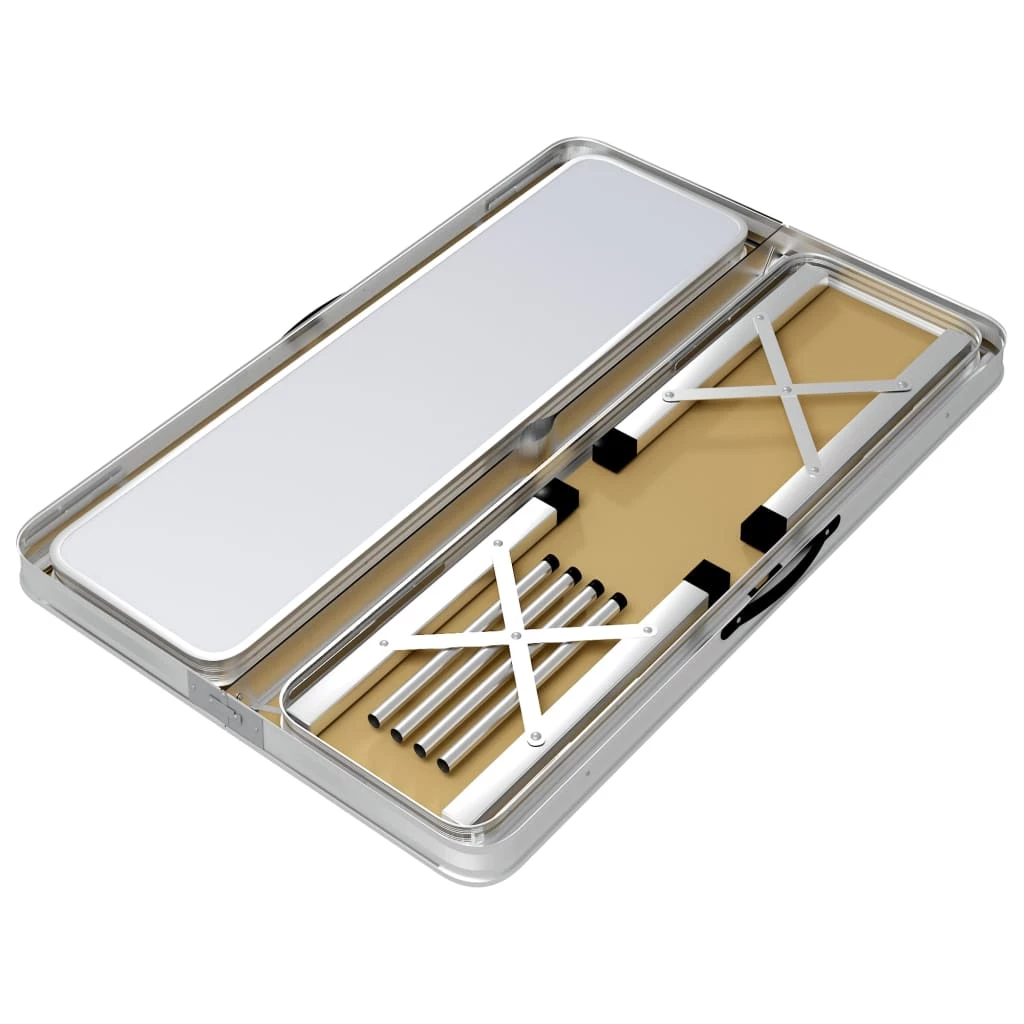 Folding Camping Table with 2 Benches Aluminium White 7 Folding Camping Table with 2 Benches Aluminium White - Image 5