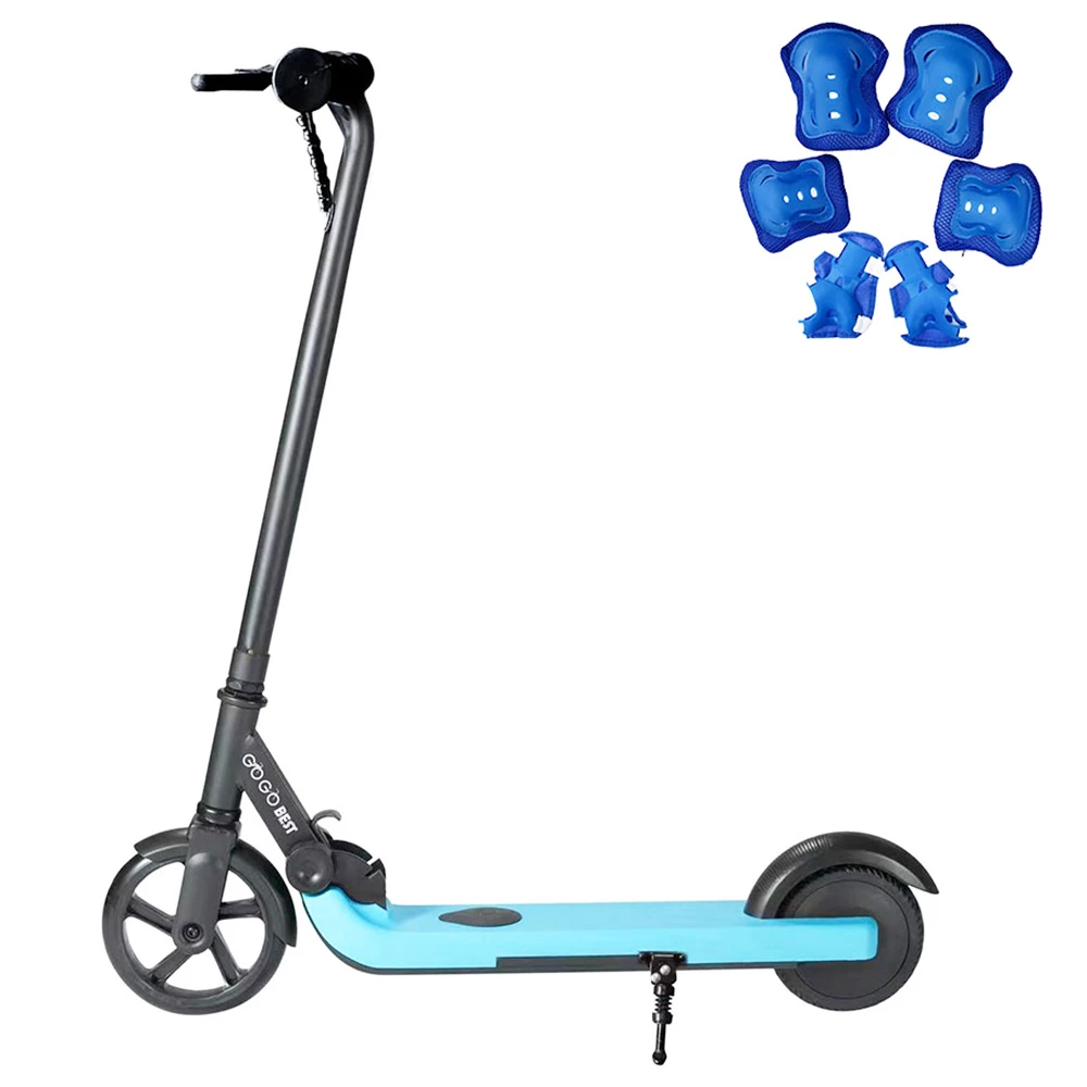 GOGOBEST V1 Electric Folding Children Scooter 150W Motor 21.6V 2AH Battery Max Speed 4~6Km/h for Kid's Outdoor Sports with Free Knees and Elbows Protectors - Blue 3 GOGOBEST V1 Electric Folding Children Scooter 150W Motor 21.6V 2AH Battery Max Speed 4~6Km/h for Kid's Outdoor Sports with Free Knees and Elbows Protectors - Blue