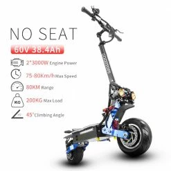 GOGOTOPS GS8 Electric Scooter 3000W*2 Dual Motors 80Km/h Max Speed 60V 38.4Ah Battery 10 Inch Pneumatic Road Tire 80Km Range 200KG Max Load Dual Shock Absorbers -Sports Shop GOGOTOPS GS8 Electric Scooter 3000W 2 Dual Motors Without Seat 515193 1