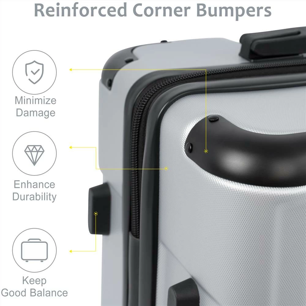 20 Inch Hardshell Luggage Spinner Suitcase with TSA Lock - Silver 5 20 Inch Hardshell Luggage Spinner Suitcase with TSA Lock - Silver - Image 3