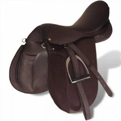 Horse Riding Saddle Set 17.5" Real Leather Brown 18 cm -Sports Shop Horse Riding Saddle Set 17 5 Real Leather Brown 18 cm 492933 3