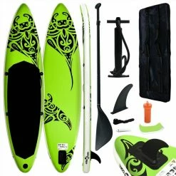 Inflatable Stand Up Surf Paddleboard Set 320 x 76 x 15 cm, Suitable for Adults and Beginners - Green