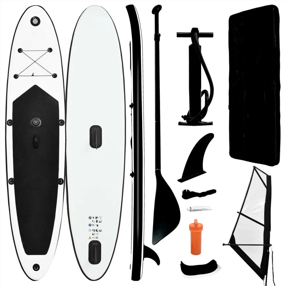 Inflatable Stand Up Paddleboard with Sail Set Black and White 3 Inflatable Stand Up Paddleboard with Sail Set Black and White