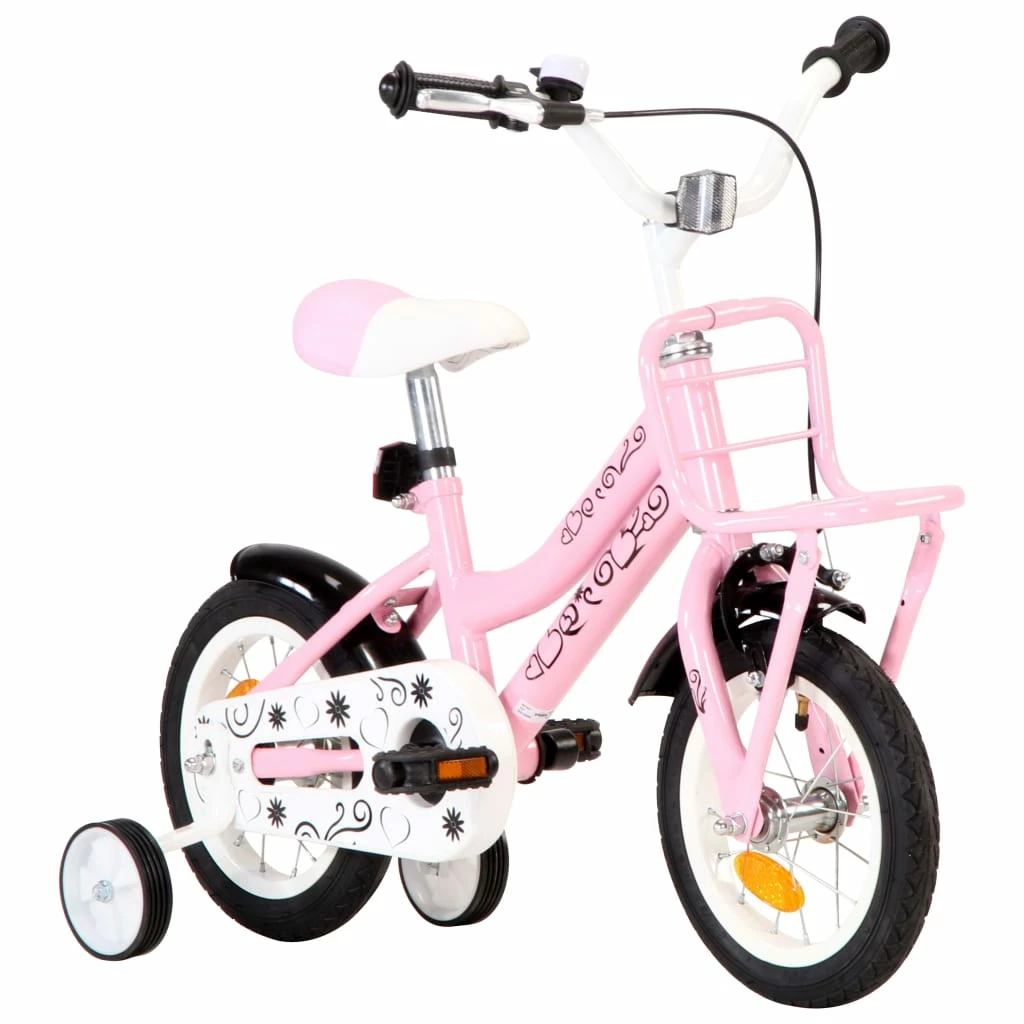 Kids Bike with Front Carrier 12 inch White and Pink 4 Kids Bike with Front Carrier 12 inch White and Pink - Image 2