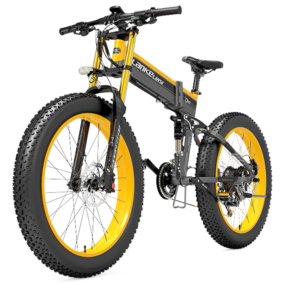 LANKELEISI T750 Plus Big Fork Electric Bike 26*4.0 Inch Fat Tire 1000W Motor 40Km/h Max Speed 48V 17.5Ah Battery 100KM Range Shimano 27-Speed 180KG Max Load - Yellow 4 LANKELEISI T750 Plus Big Fork Electric Bike 26*4.0 Inch Fat Tire 1000W Motor 40Km/h Max Speed 48V 17.5Ah Battery 100KM Range Shimano 27-Speed 180KG Max Load - Yellow - Image 2