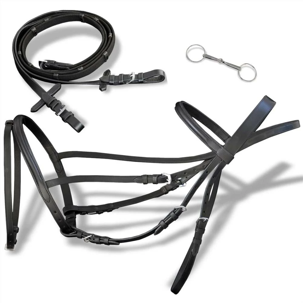 Leather Flash Bridle with Reins and Bit Black Full 3 Leather Flash Bridle with Reins and Bit Black Full