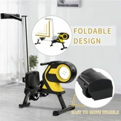 Merax Magnetic Rowing Machine with LCD Monitor, 46" Slide Rail, Compact Folding Rower for Home Cardio Workout - Yellow -Sports Shop MS195252AAL 455343 4