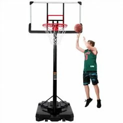Outdoor Portable Basketball Stand 18" Rim 6.6-10 Ft Adjustable Height For Youth & Adult Use - Black
