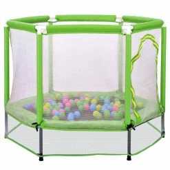 55" Toddlers Trampoline with Safety Enclosure Net and Ocean Balls, Indoor Outdoor Mini Trampoline for Kids - Green -Sports Shop MS197020AAF 455313 2