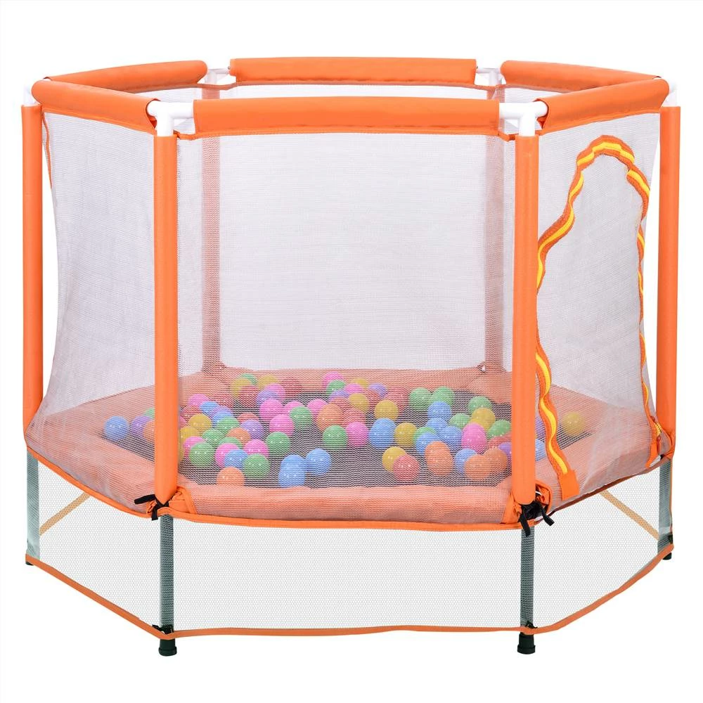 55" Toddlers Trampoline with Safety Enclosure Net and Ocean Balls, Indoor Outdoor Mini Trampoline for Kids - Orange 4 55" Toddlers Trampoline with Safety Enclosure Net and Ocean Balls, Indoor Outdoor Mini Trampoline for Kids - Orange - Image 2